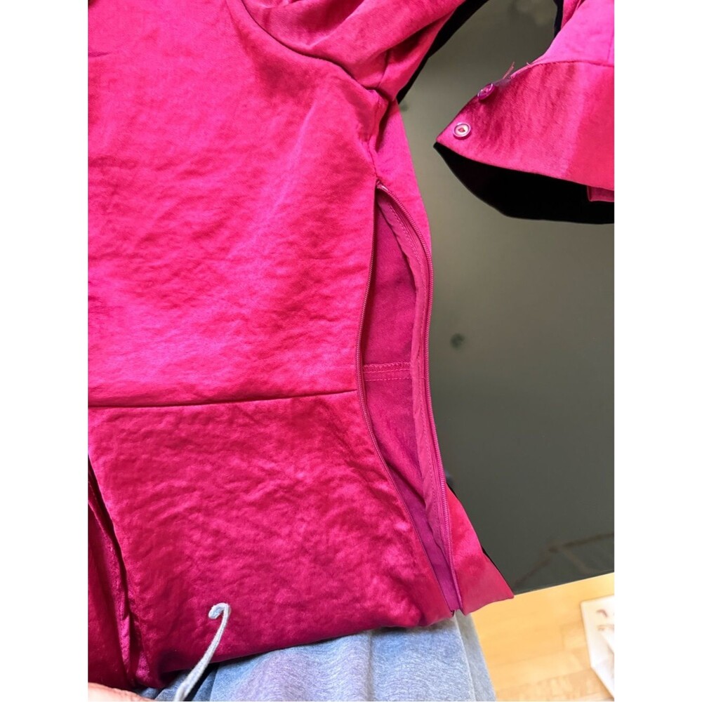 Mila Mae Twist Front Long Sleeve Satin Midi Shirtdress in Wine M - Picture 9 of 12